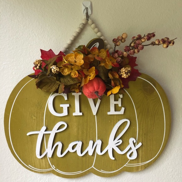 🍁Give Thanks Flowers Pumpkin Fall Harvest Sign - Picture 3 of 6